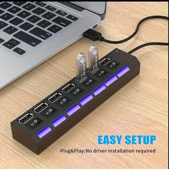 Brand New 7-Port USB 2.0 Hub with Switches & LED Lights - Picture 6 of 8
